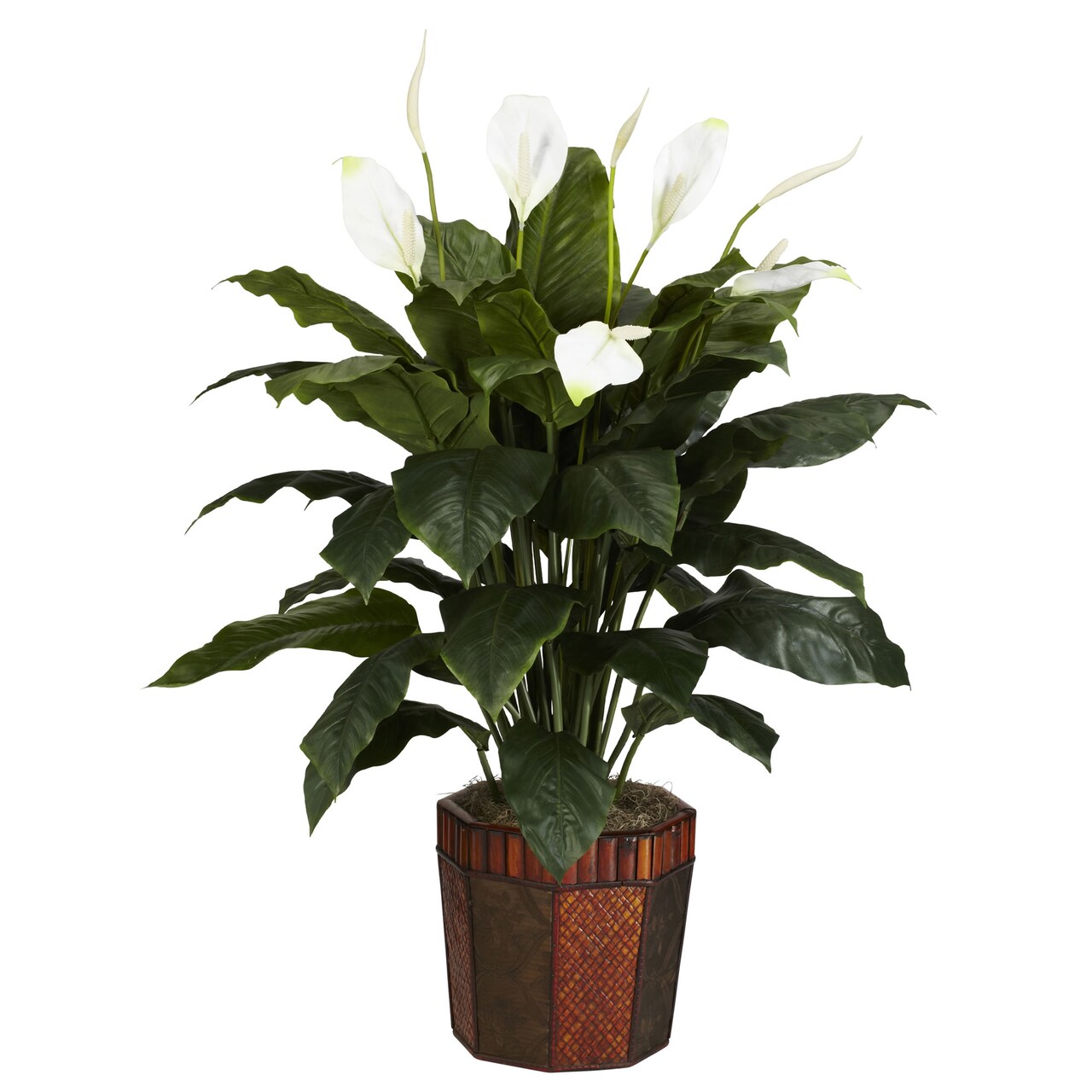 Nearly Natural 4' Artificial Spathiphyllum Silk Plant with Brown Vase